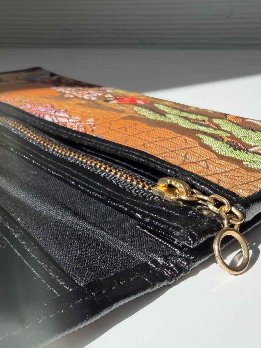Vintage Japanese Silk Brocade Long Wallet Checkbook Cover Tale of Genji Gold - Picture 12 of 14